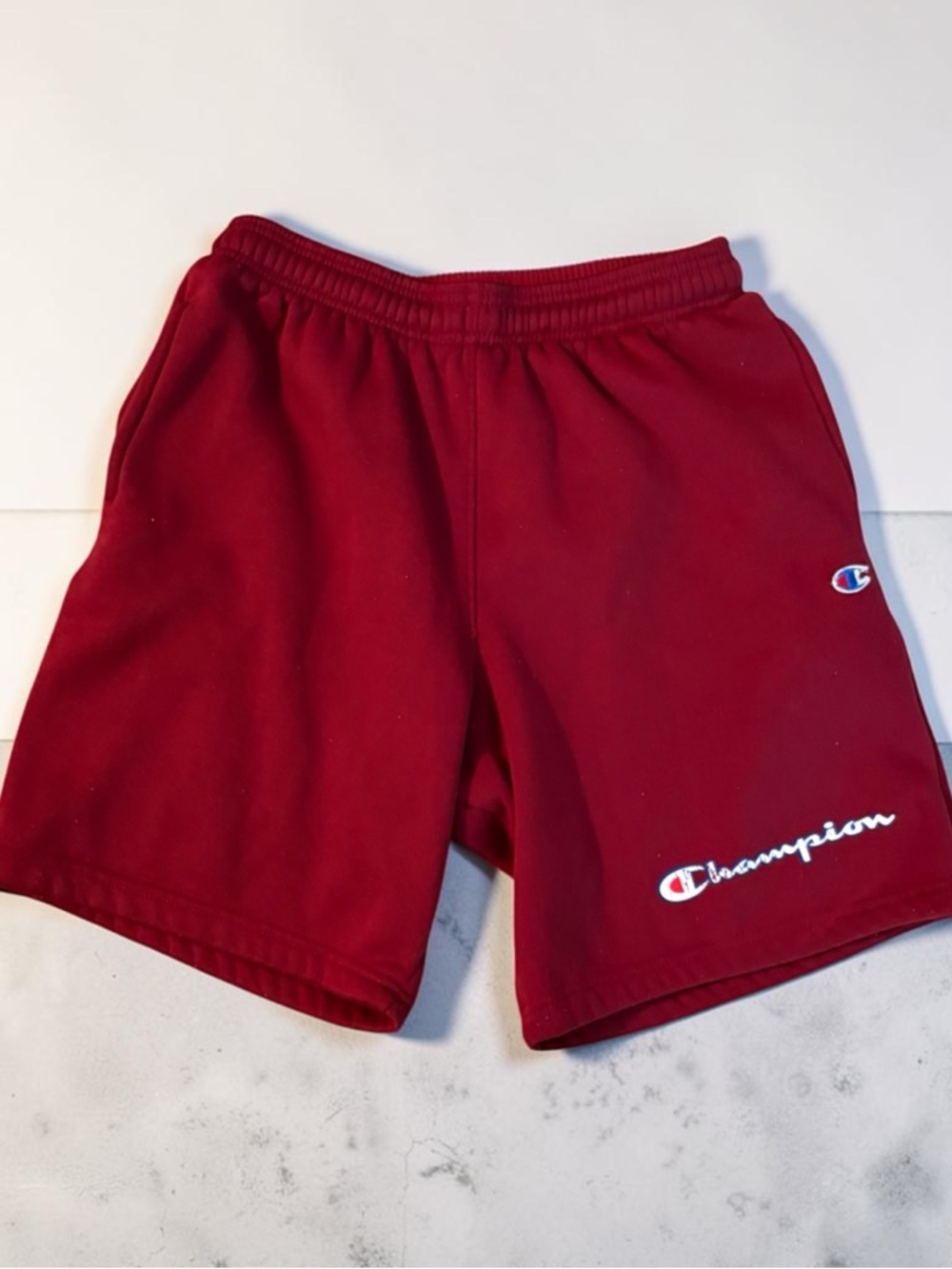 Champion Men's Maroon Athletic Shorts with Logo